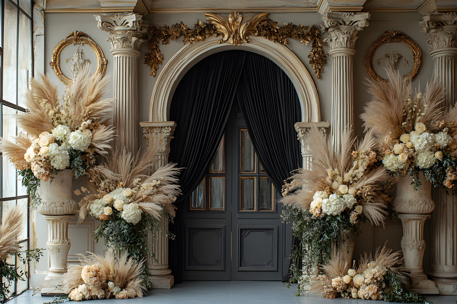 Sfondo Vintage Boho Con Arco Floreale Romantico Nel Deserto RR8-495