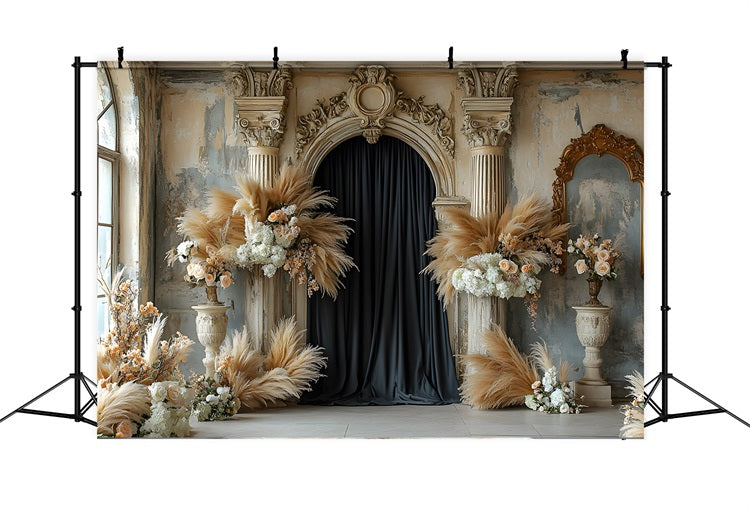 Sfondo Boho Con Rose Di Pampa Neutre Organiche RR8-496