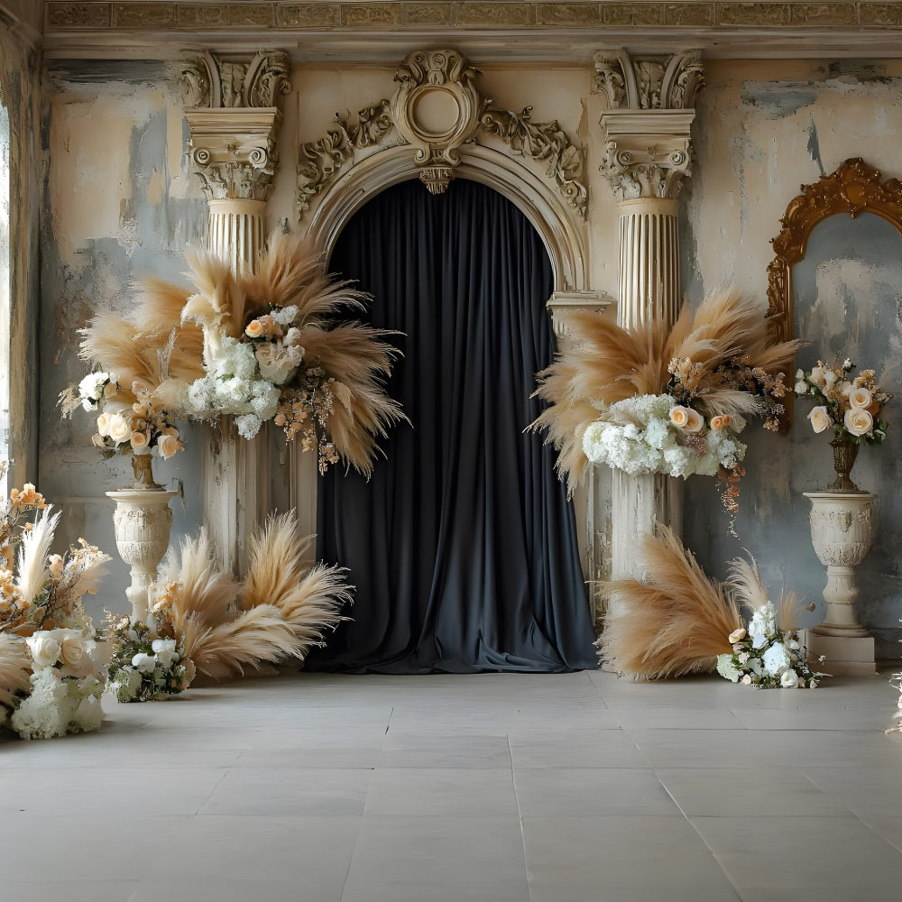 Sfondo Boho Con Rose Di Pampa Neutre Organiche RR8-496