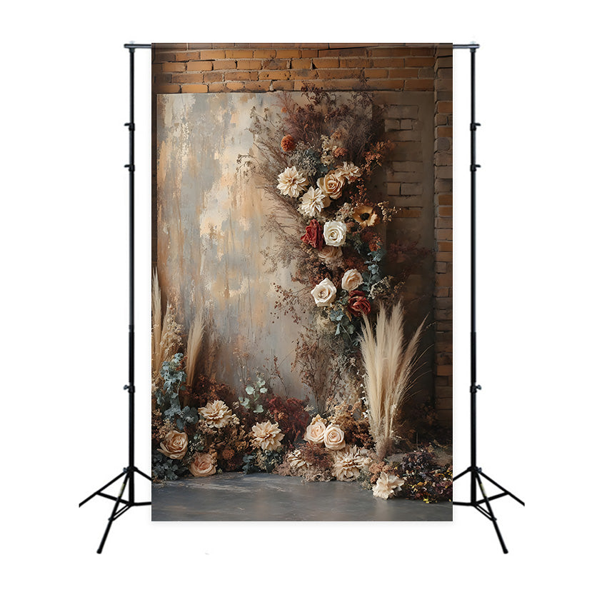 Sfondo Floreale Boho Vintage Con Muro Di Mattoni RR8-510