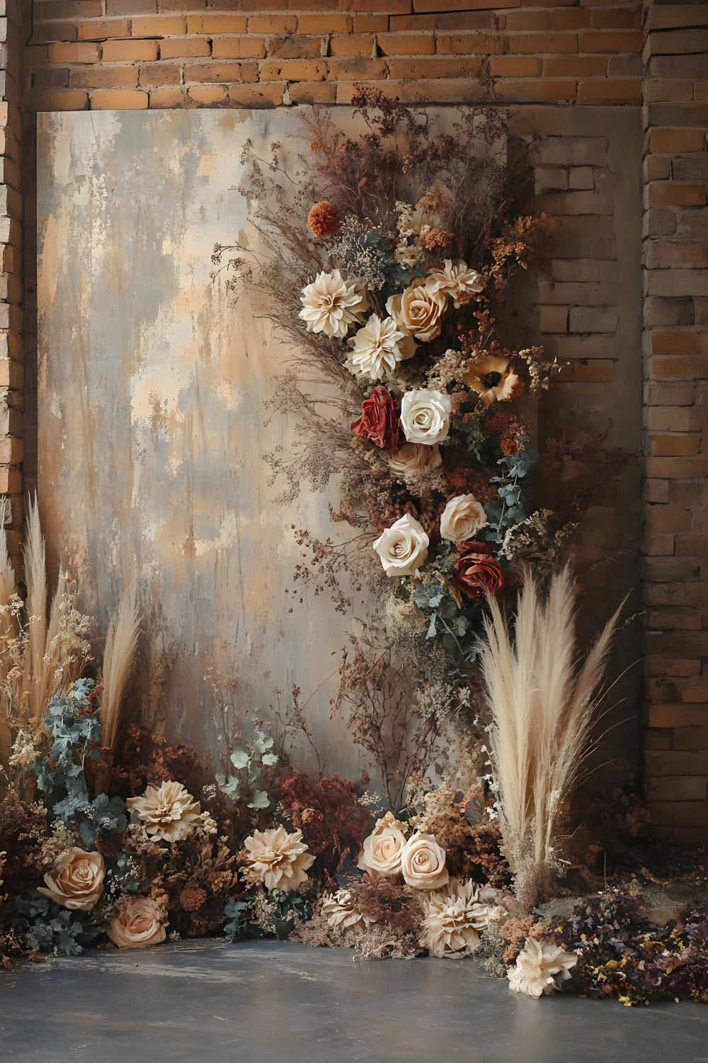Sfondo Floreale Boho Vintage Con Muro Di Mattoni RR8-510