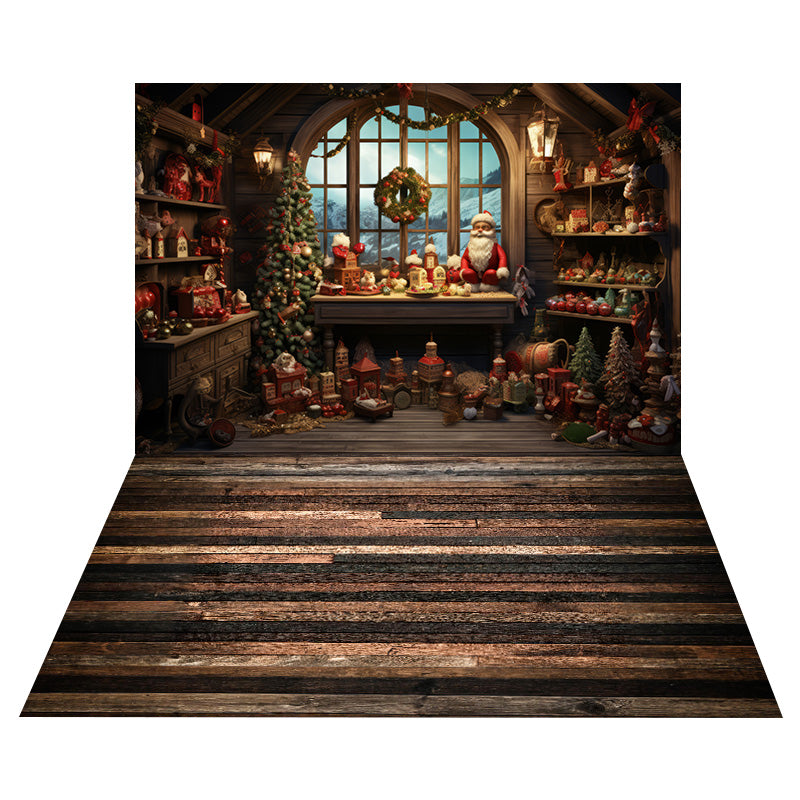 Sfondo Della Stanza Di Babbo Natale Di Natale+Sfondo Del Pavimento In Legno Vintage RR8-569