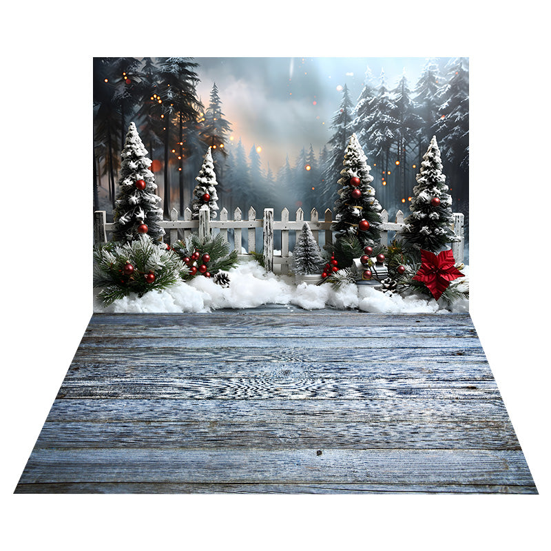 Sfondo Natalizio Con Foresta Innevata+Sfondo Classico Con Pavimento In Legno RR8-571