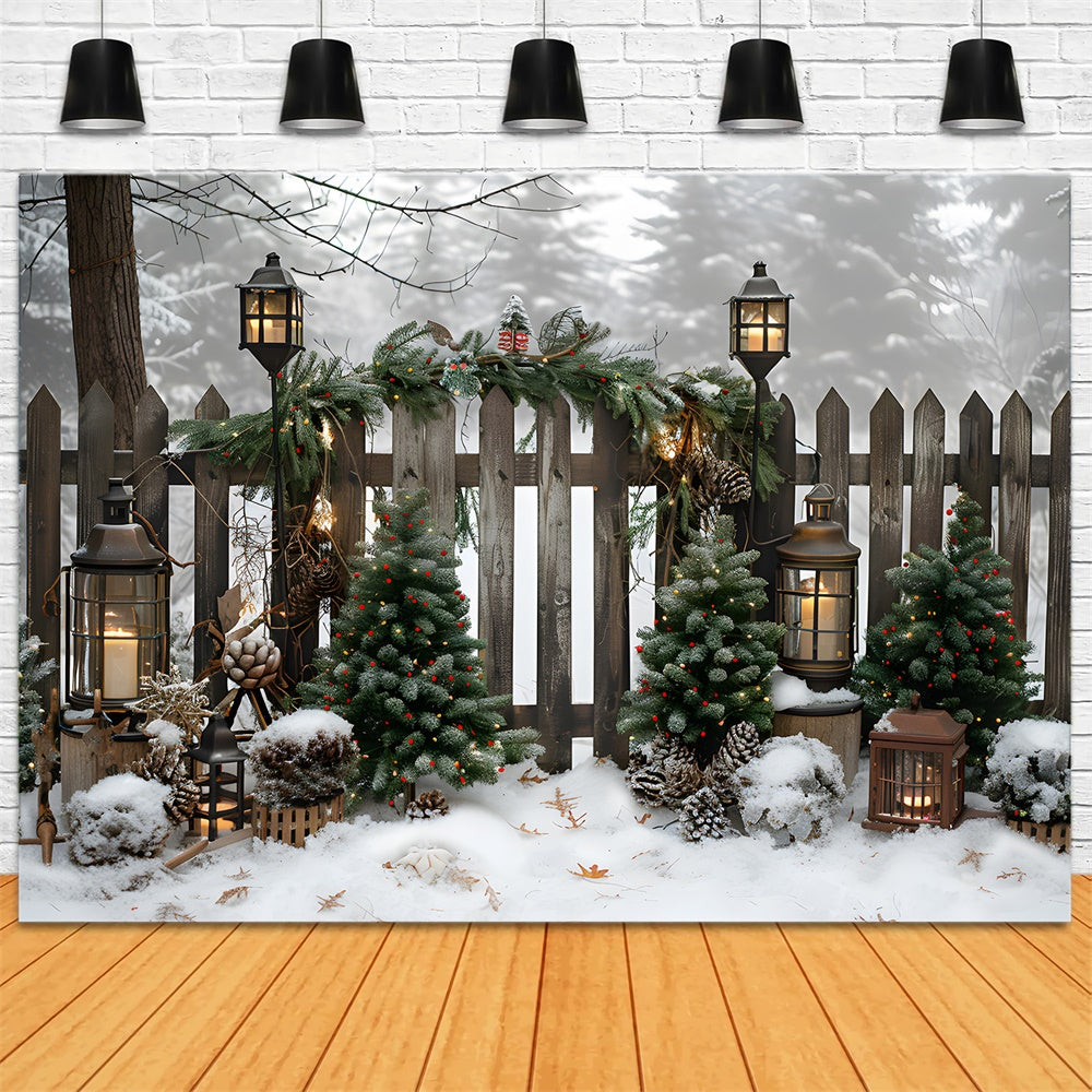 Sfondo Di Recinzione In Legno Con Luci Per Alberi Di Natale RR8-6