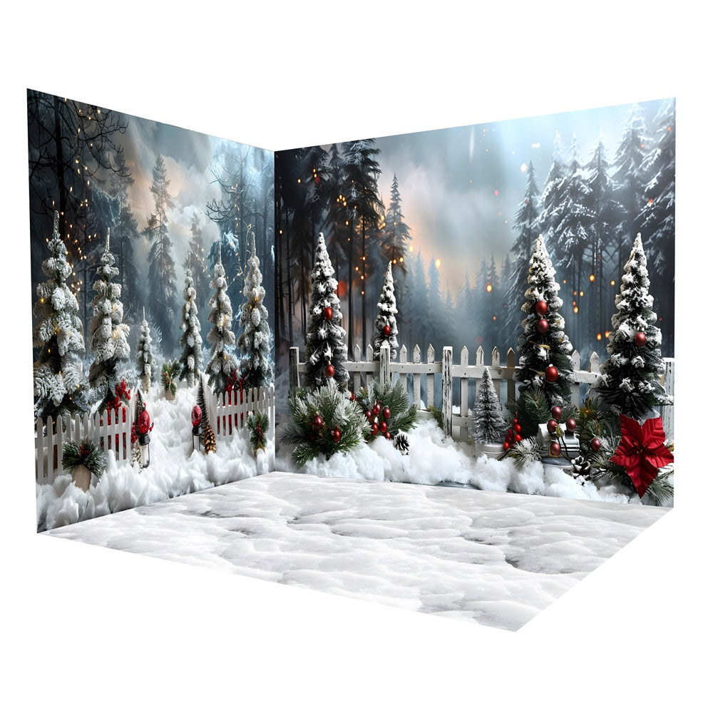 Set Per Camera Sullo Sfondo Della Foresta Invernale Di Natale Innevata RR8-609