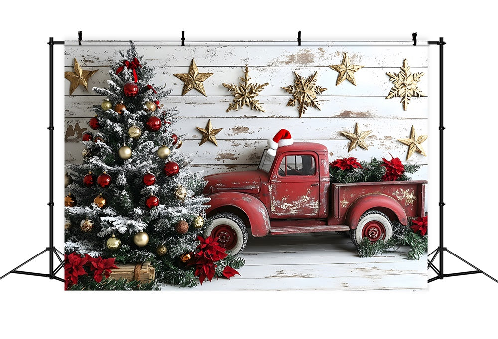 Sfondo Di Camion Rosso Con Stelle Dell'Albero Di Natale RR8-61