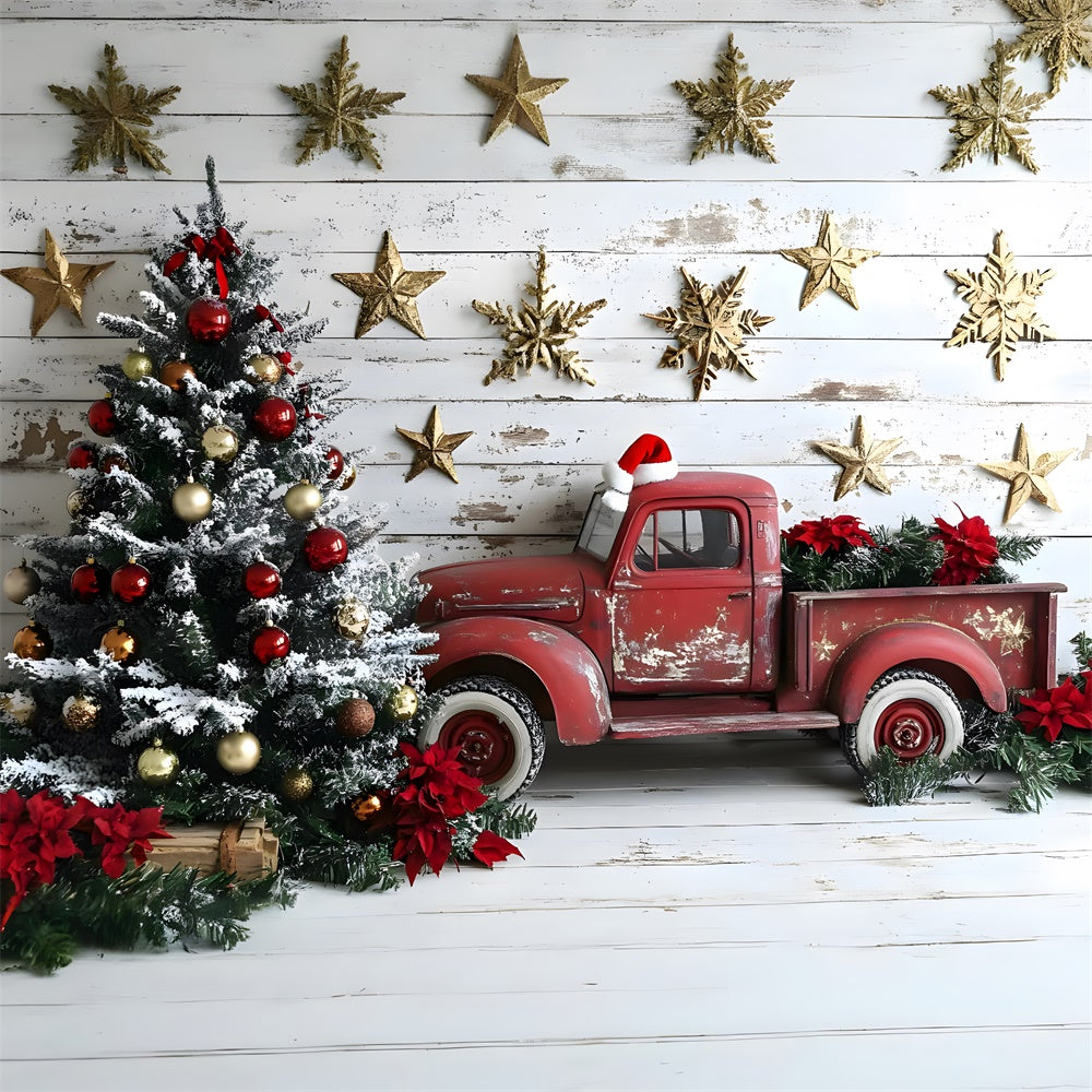 Sfondo Di Camion Rosso Con Stelle Dell'Albero Di Natale RR8-61