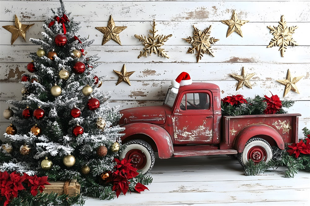 Sfondo Di Camion Rosso Con Stelle Dell'Albero Di Natale RR8-61