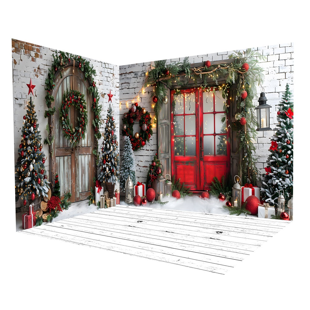 Set Per Stanza Con Fondale Per Porta E Parete Decorata In Stile Classico Natalizio RR8-611