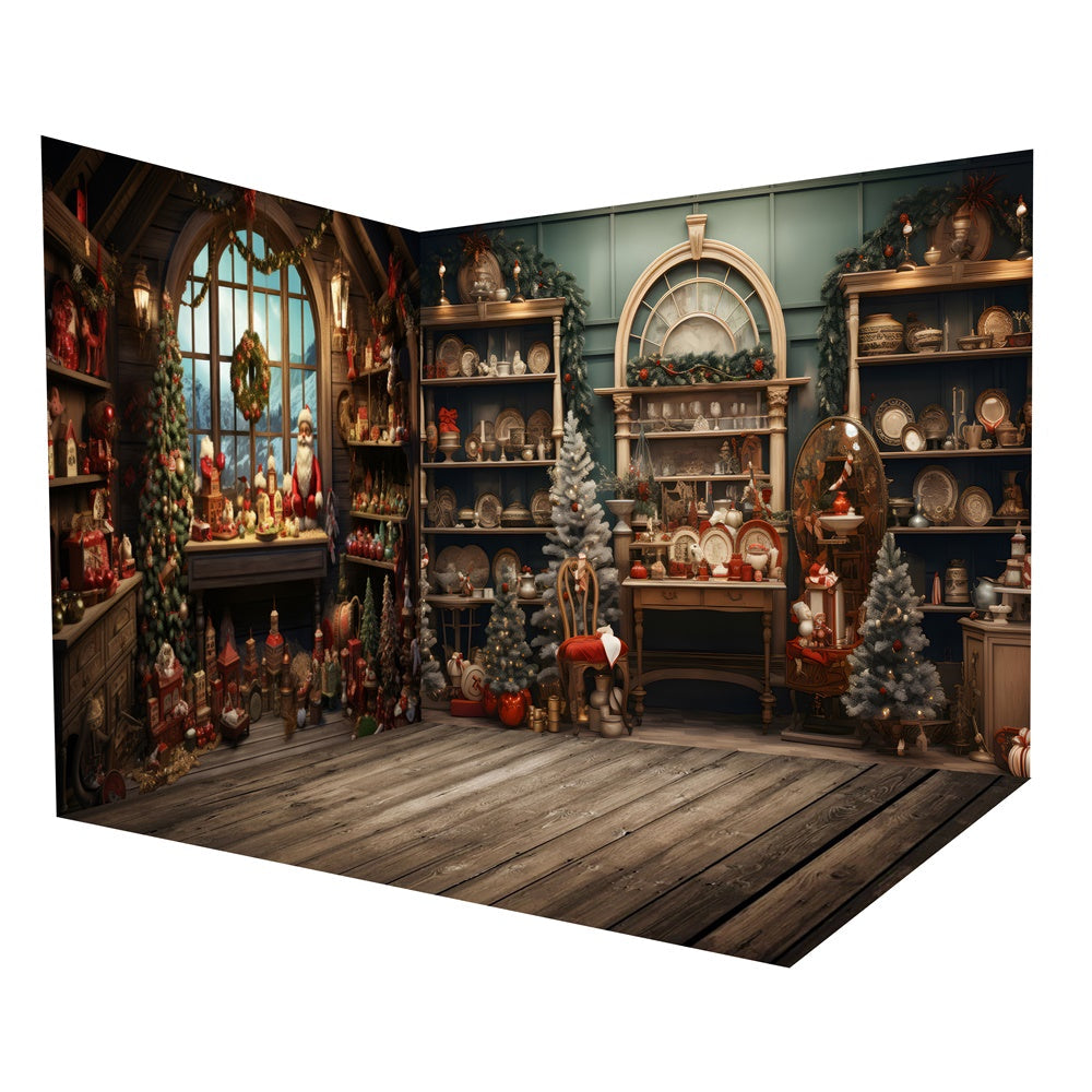 Set Per La Stanza Dello Sfondo Della Stanza Dei Giocattoli Della Casa Di Babbo Natale Di Natale RR8-622