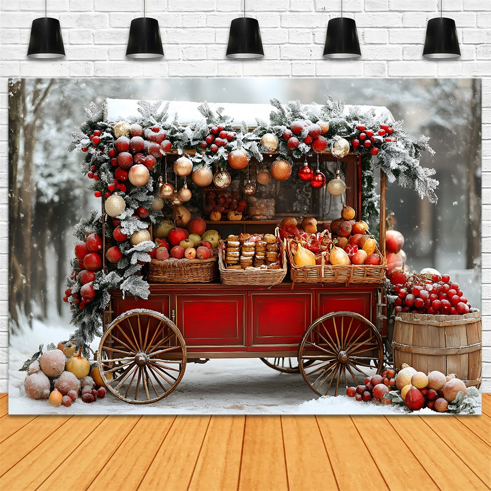 Sfondo Del Carretto Della Frutta Innevato Di Natale RR8-63