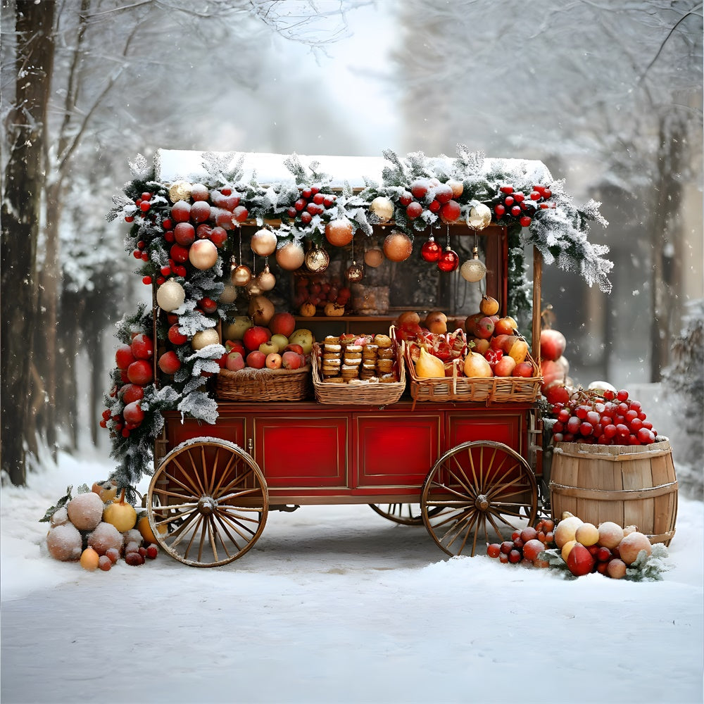 Sfondo Del Carretto Della Frutta Innevato Di Natale RR8-63