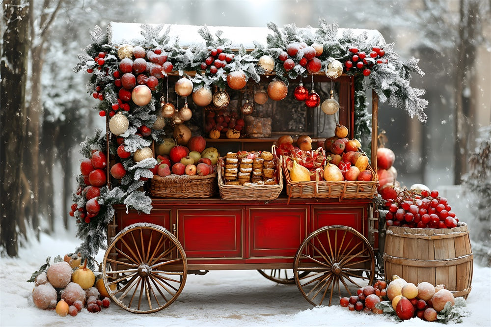 Sfondo Del Carretto Della Frutta Innevato Di Natale RR8-63
