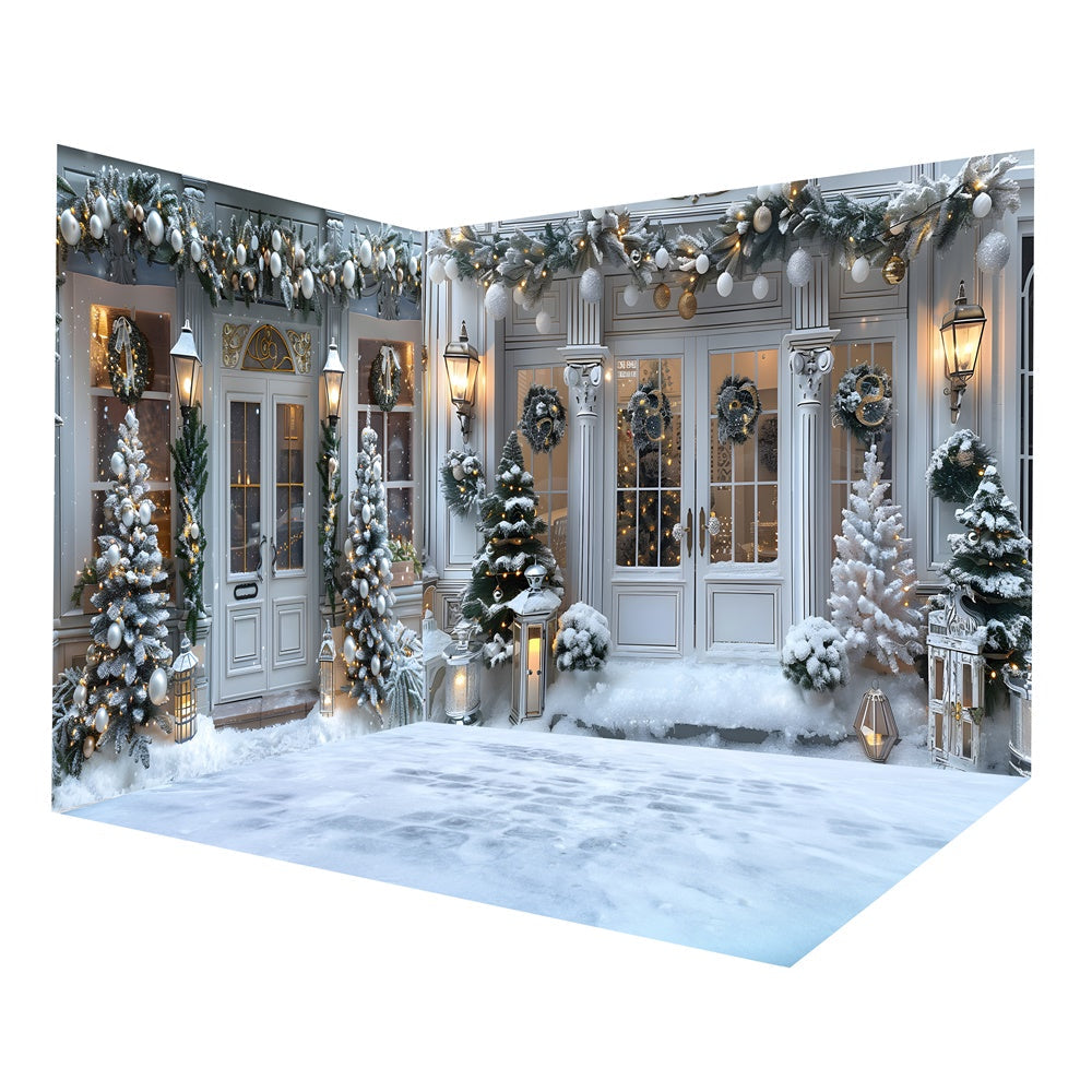 Set Per Camera Sullo Sfondo Della Porta D'Ingresso Decorato Con Albero Di Neve Di Natale RR8-634
