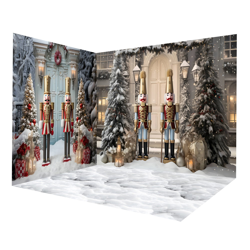 Set Per Stanza Sullo Sfondo Della Porta Con Tress Di Neve Di Natale Schiaccianoci RR8-635