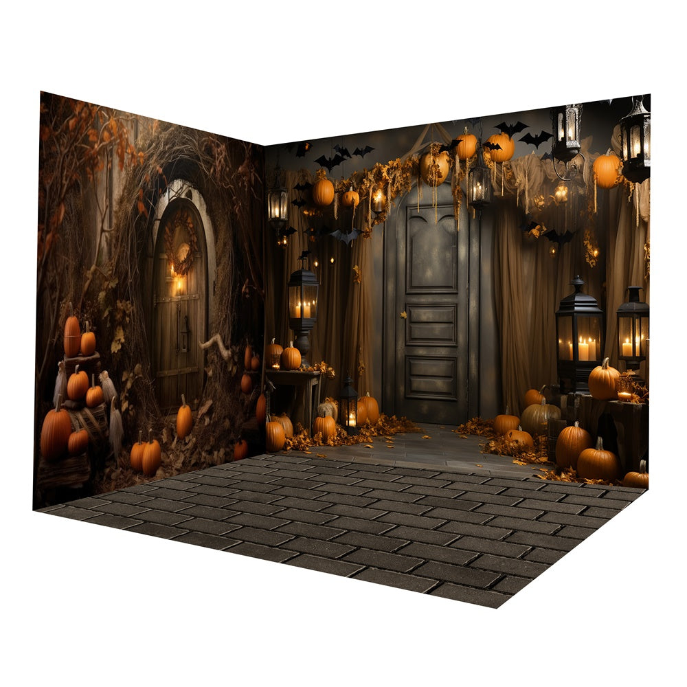 Set Camera Con Sfondo Rustico Per Camera Con Zucca Di Halloween RR8-651