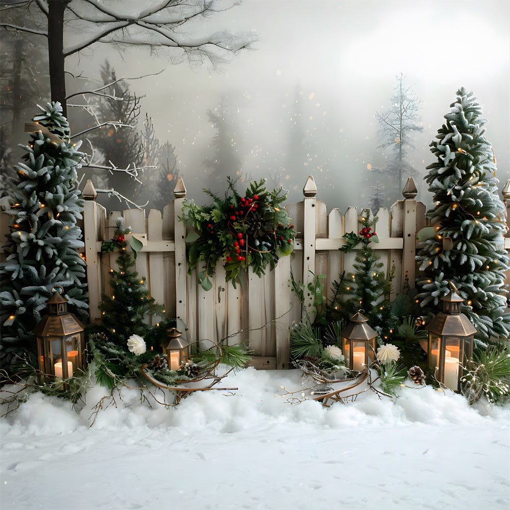 Sfondo Di Recinzione Di Alberi Di Natale Con Neve Invernale RR8-8