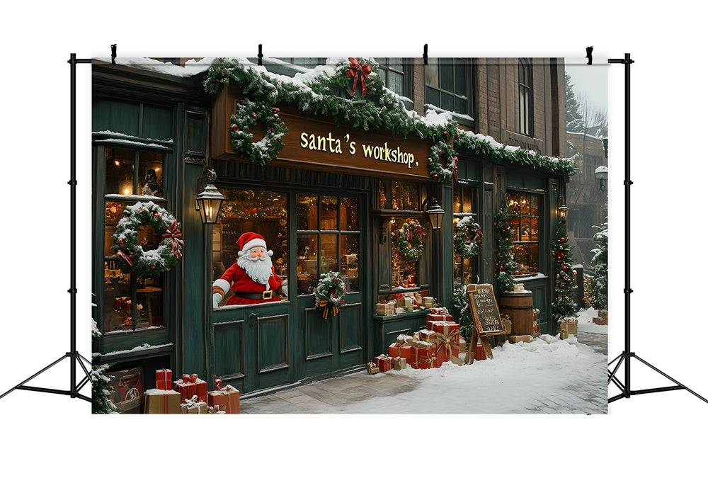 Sfondo Di Neve Del Laboratorio Di Babbo Natale Di Natale RR8-84