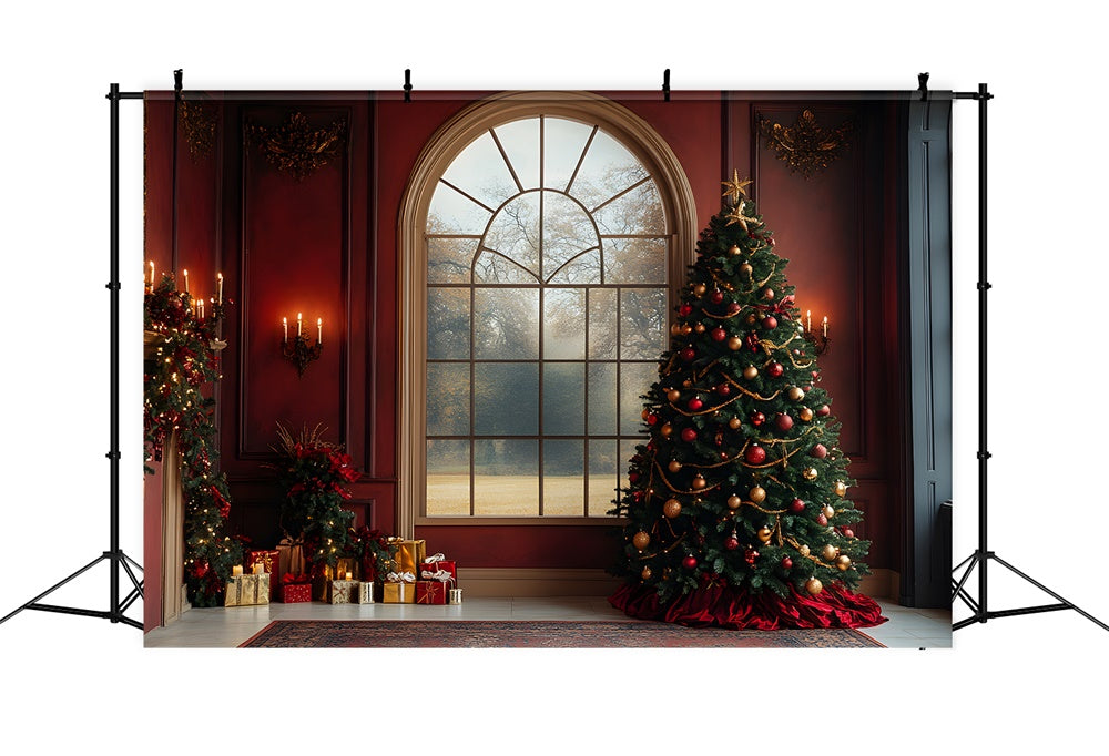Sfondo Con Vista Sulla Finestra Della Parete Dell'Albero Di Natale RR8-88