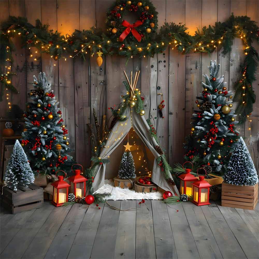 Luci Degli Alberi Di Natale Piccola Tenda Sullo Sfondo RR8-9