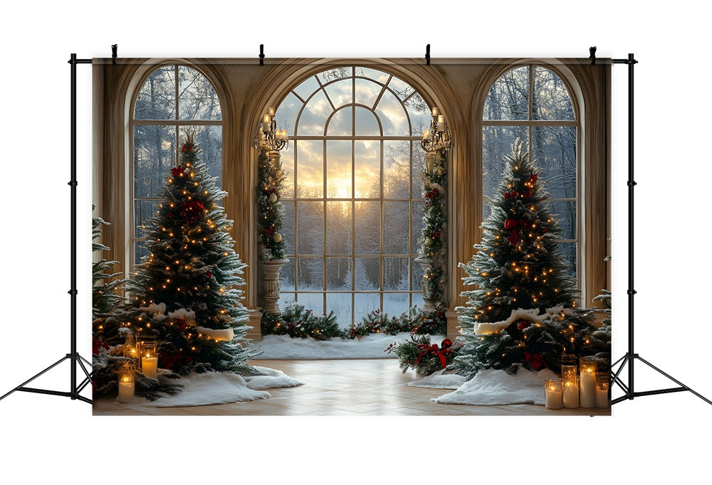 Finestra Degli Alberi Di Natale Foresta Innevata Sullo Sfondo RR8-90