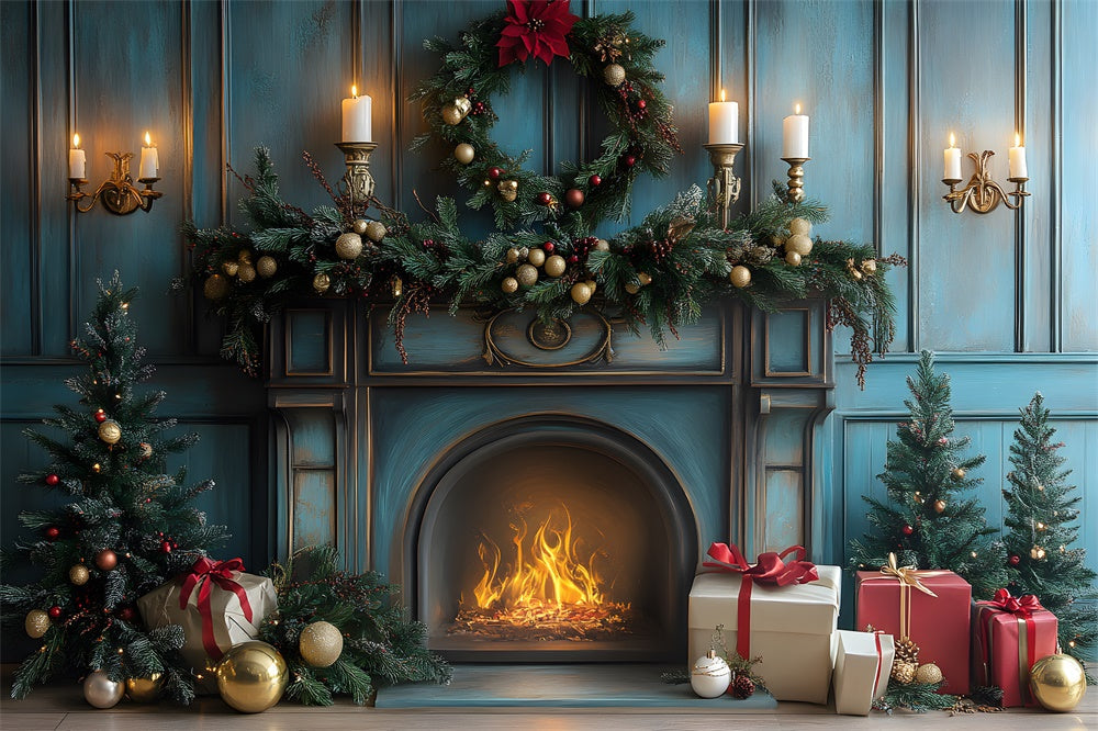 Sfondo Di Scatole Regalo Per Candele Per Camino Natalizio RR8-98