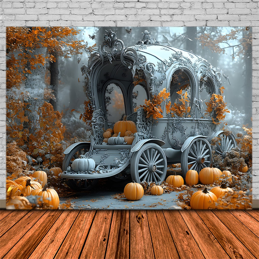 Sfondo Del Carrello Della Zucca Della Foresta Di Acero Silenzioso Di Halloween RR9-104
