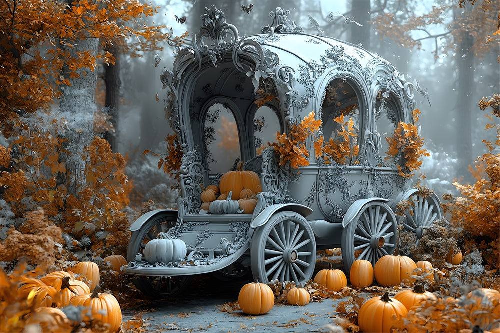 Sfondo Del Carrello Della Zucca Della Foresta Di Acero Silenzioso Di Halloween RR9-104