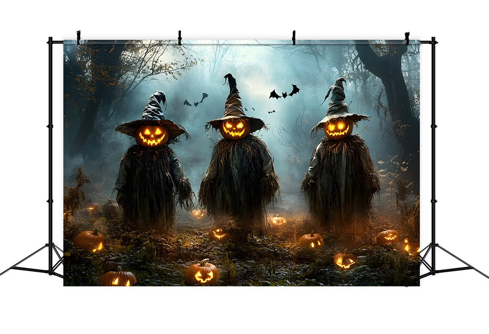 Sfondo Di Halloween Spaventoso Foresta Zucca Spaventapasseri RR9-105