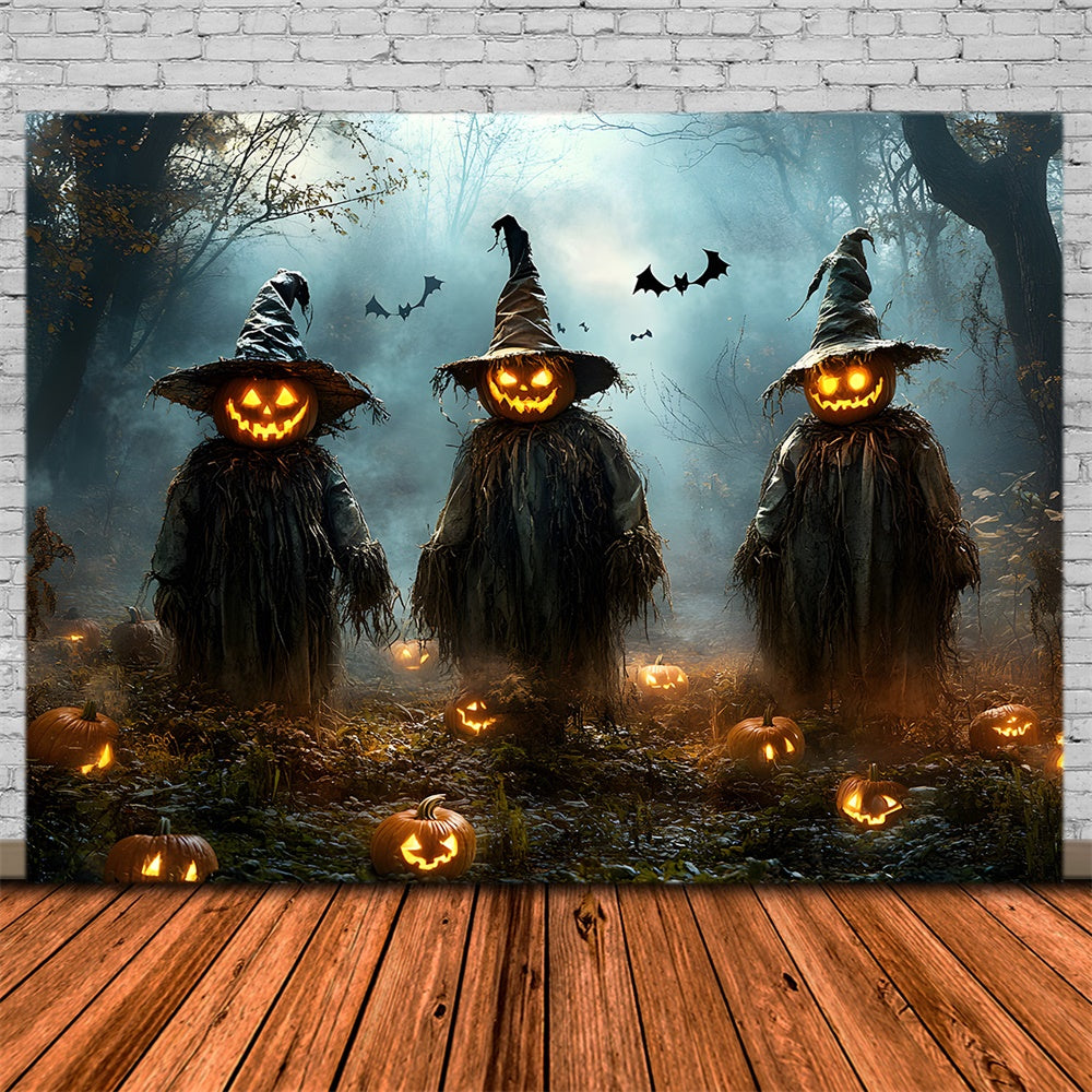 Sfondo Di Halloween Spaventoso Foresta Zucca Spaventapasseri RR9-105