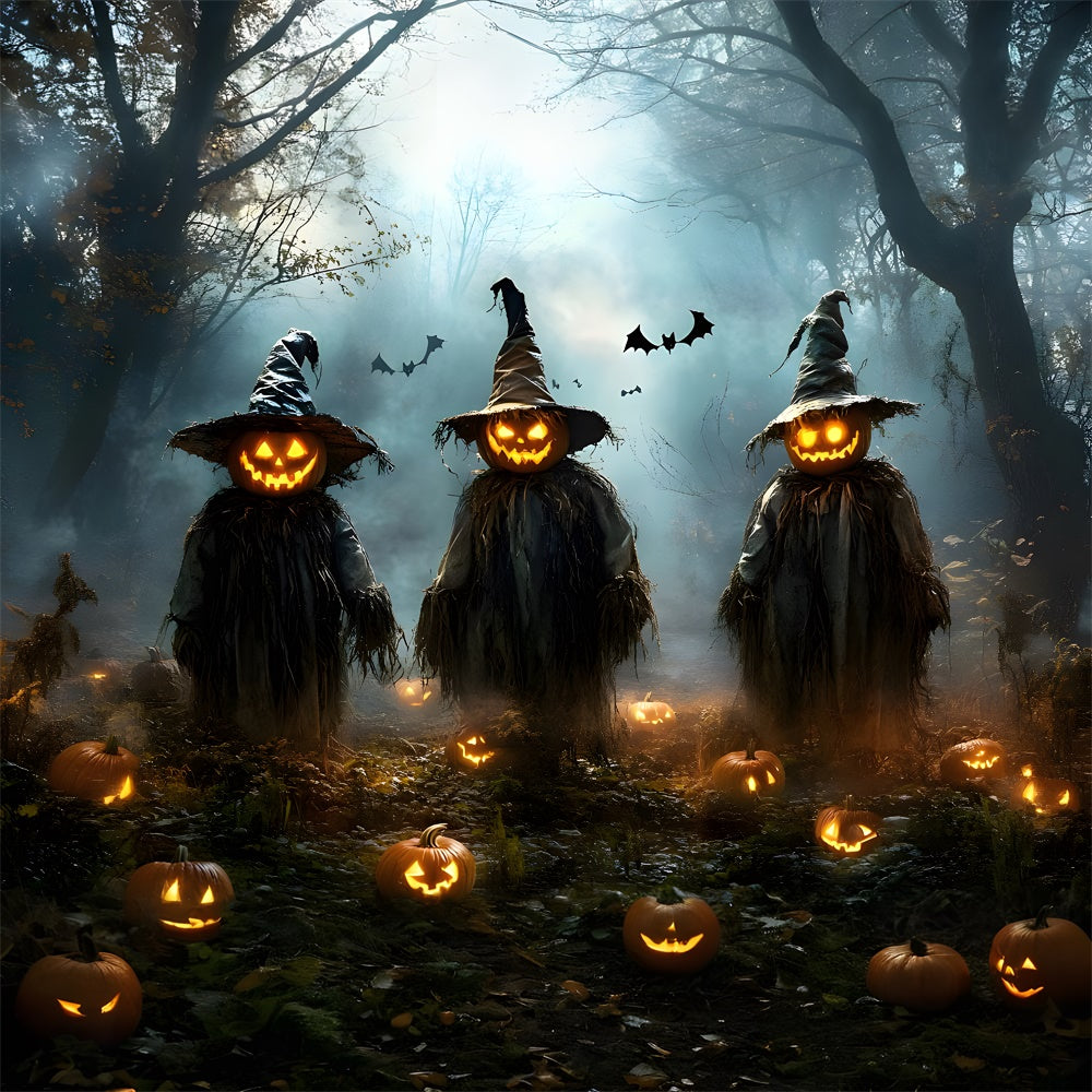 Sfondo Di Halloween Spaventoso Foresta Zucca Spaventapasseri RR9-105