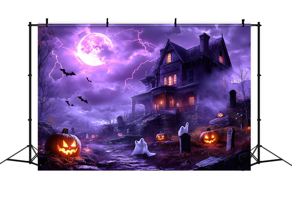 Sfondo Di Halloween Viola Cielo Notturno Fulmine Fantasma RR9-108