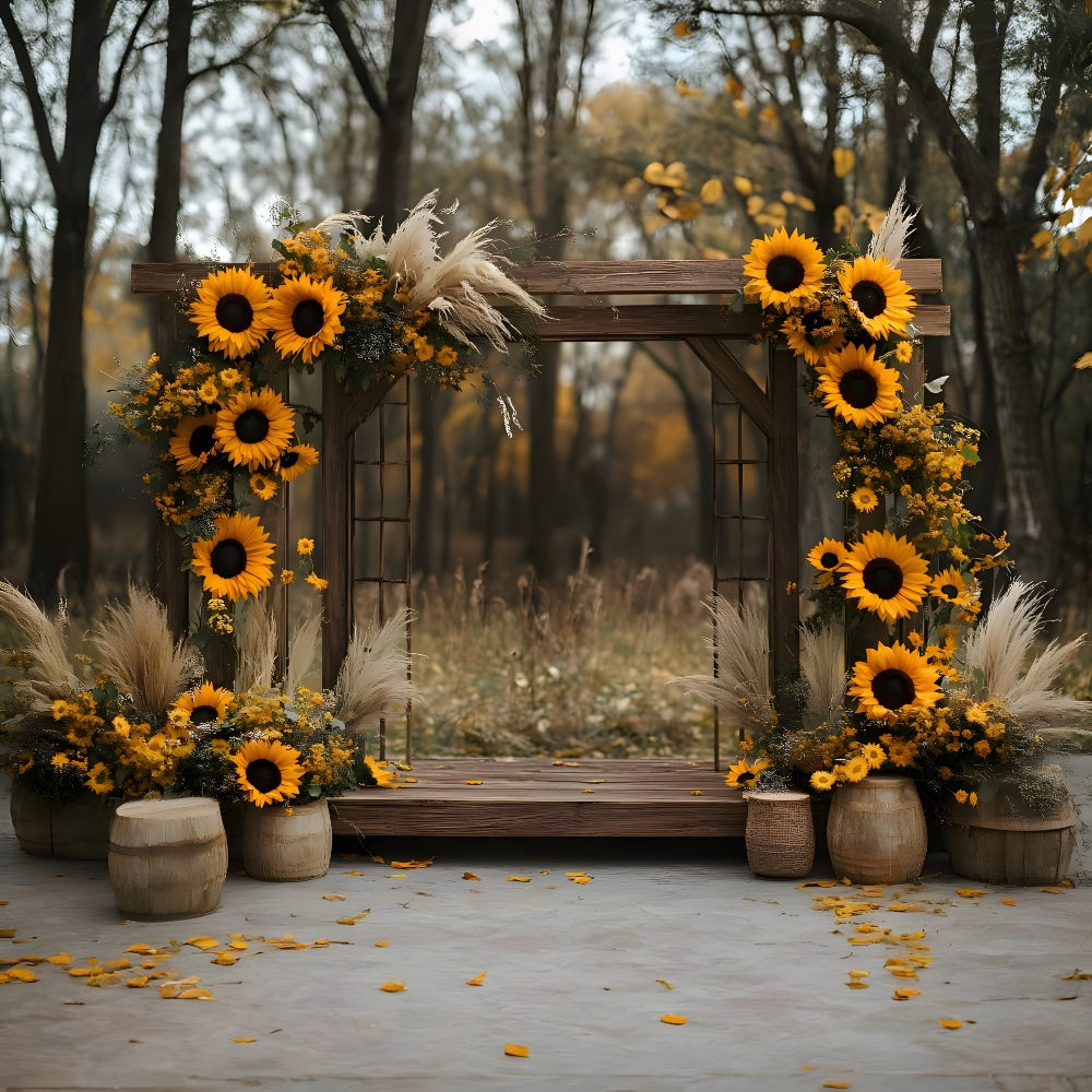 Sfondo Di Girasoli Porta Arco In Legno Autunnale RR9-11