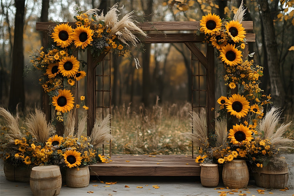 Sfondo Di Girasoli Porta Arco In Legno Autunnale RR9-11