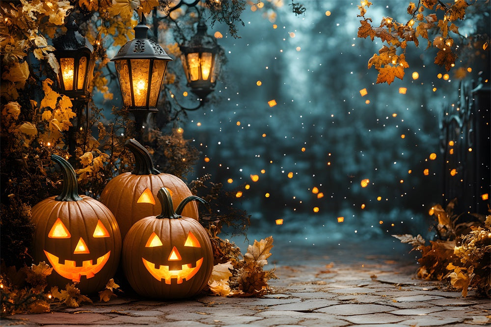 Sfondo Di Foglie Di Acero Appassite Con Zucca Di Halloween RR9-111