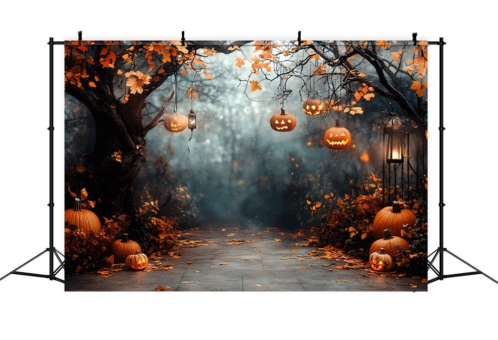 Sfondo Di Foresta Di Luci Di Stringa Di Zucca Di Halloween RR9-117