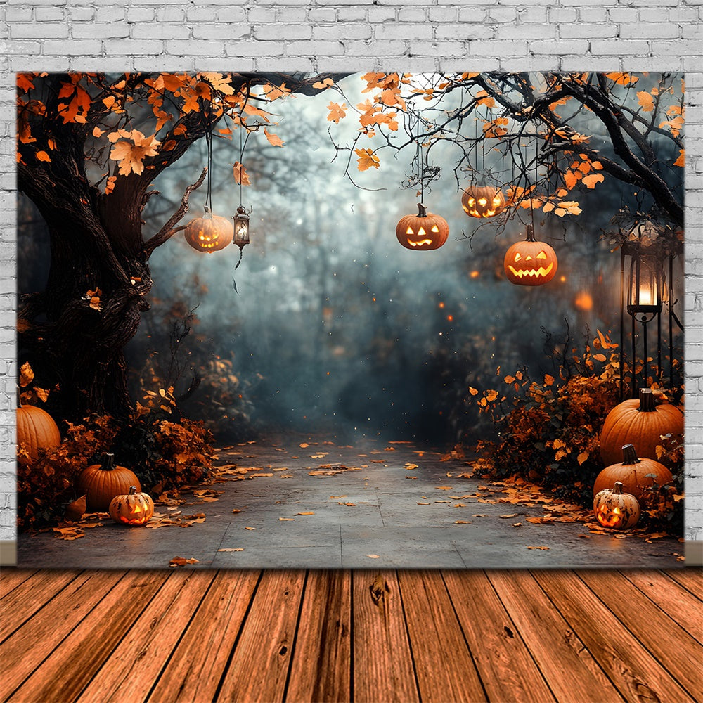 Sfondo Di Foresta Di Luci Di Stringa Di Zucca Di Halloween RR9-117