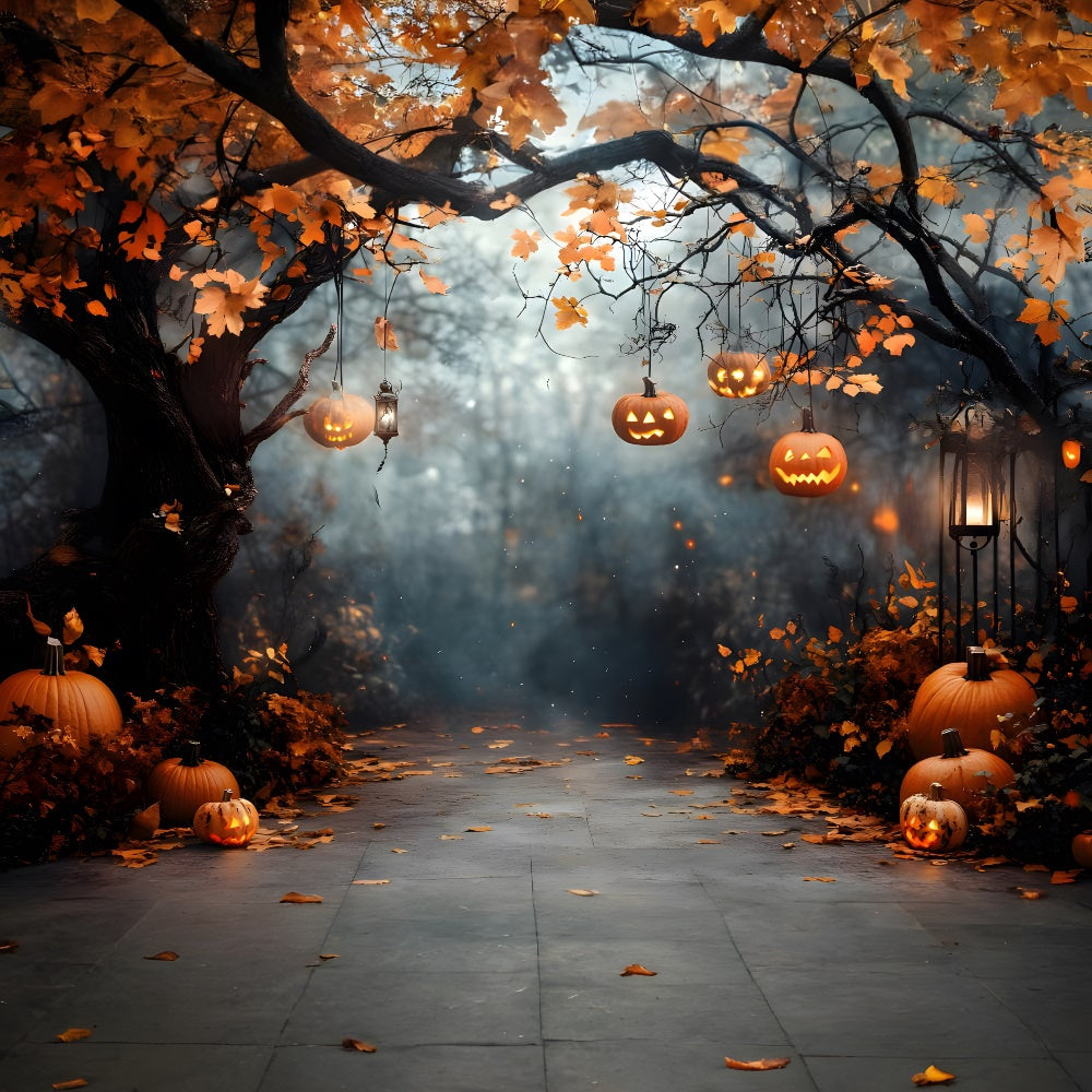 Sfondo Di Foresta Di Luci Di Stringa Di Zucca Di Halloween RR9-117