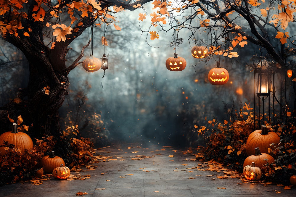 Sfondo Di Foresta Di Luci Di Stringa Di Zucca Di Halloween RR9-117