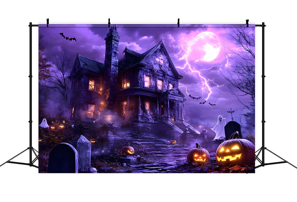 Sfondo Di Illuminazione Della Casa Stregata Della Notte Di Halloween RR9-119