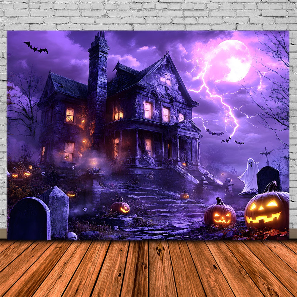 Sfondo Di Illuminazione Della Casa Stregata Della Notte Di Halloween RR9-119