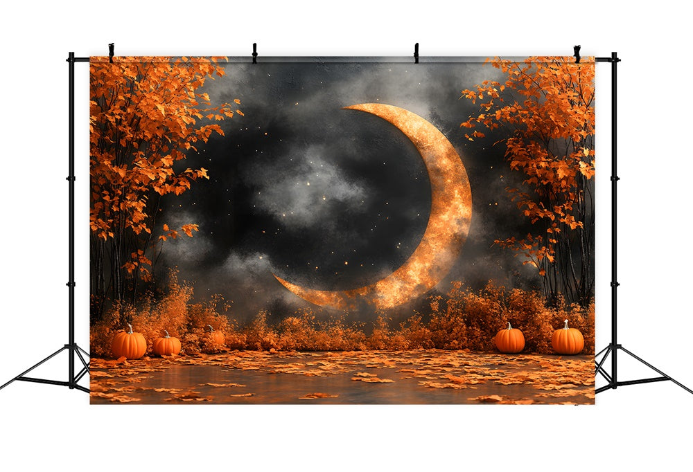 Sfondo Autunnale Di Alberi Di Acero Zucca Luna Dorata RR9-14