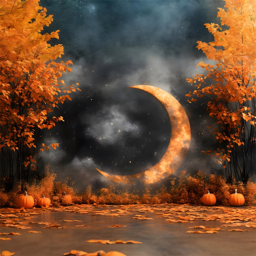 Sfondo Autunnale Di Alberi Di Acero Zucca Luna Dorata RR9-14