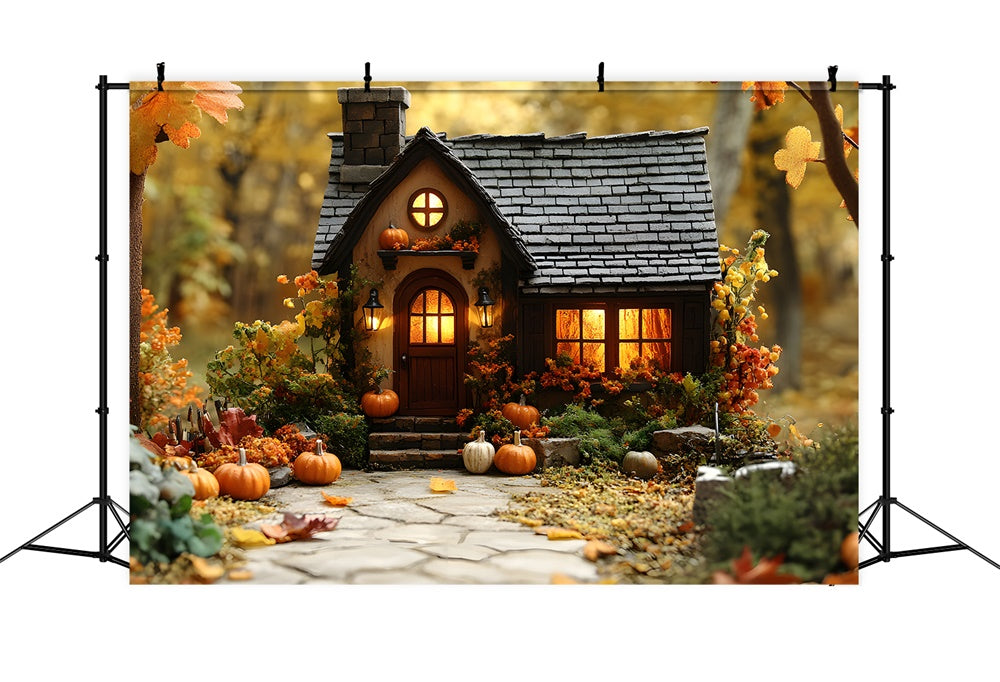 Sfondo Di Foglie Cadute Con Zucche In Legno Autunnale RR9-24