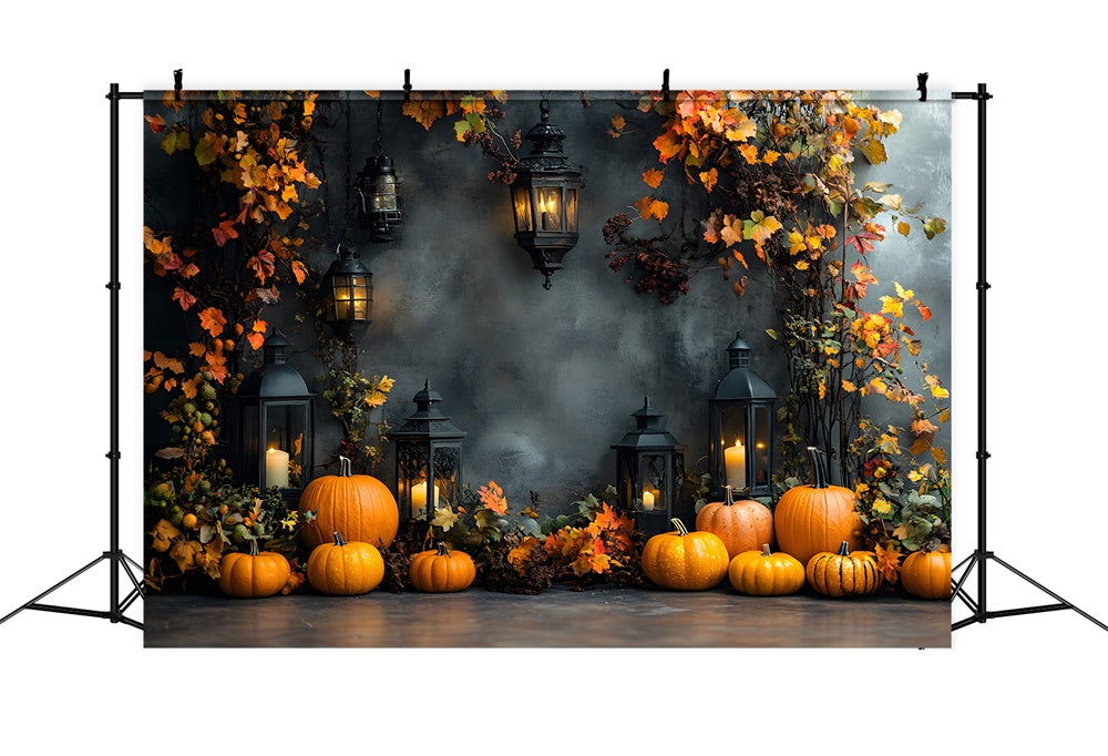 Sfondo Di Zucca Autunnale Da Parete Retro Con Foglie D'Acero RR9-25