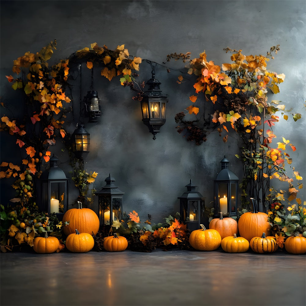 Sfondo Di Zucca Autunnale Da Parete Retro Con Foglie D'Acero RR9-25