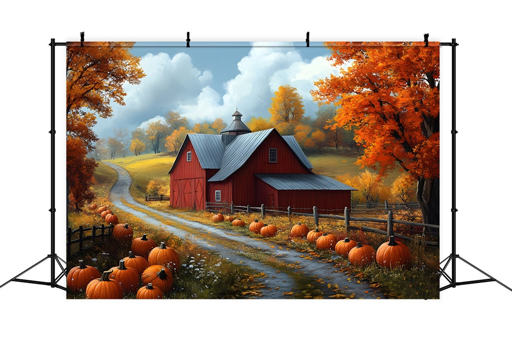 Sfondo Del Sentiero Della Zucca Della Casa Del Villaggio Della Foresta Autunnale RR9-26