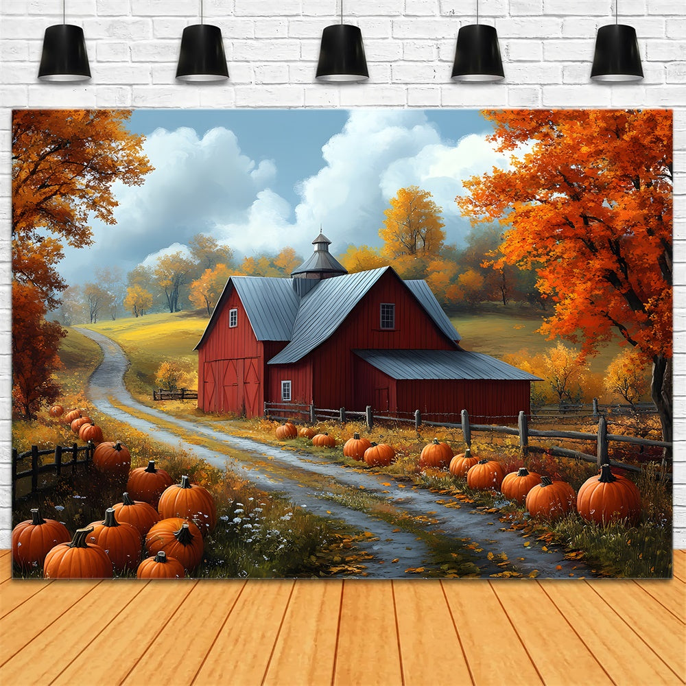 Sfondo Del Sentiero Della Zucca Della Casa Del Villaggio Della Foresta Autunnale RR9-26
