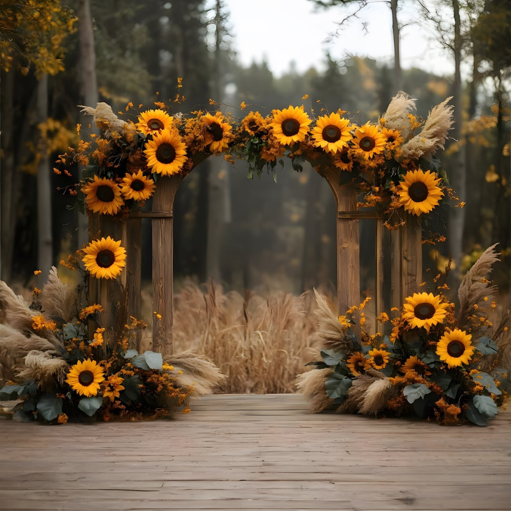 Sfondo Fotografico Autunnale Con Porta Ad Arco Di Girasoli RR9-28