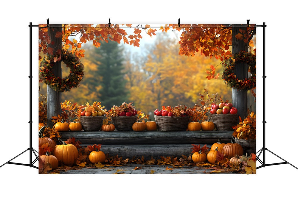 Sfondo Di Foglie D'Acero Della Raccolta Della Frutta Della Zucca Autunnale RR9-34